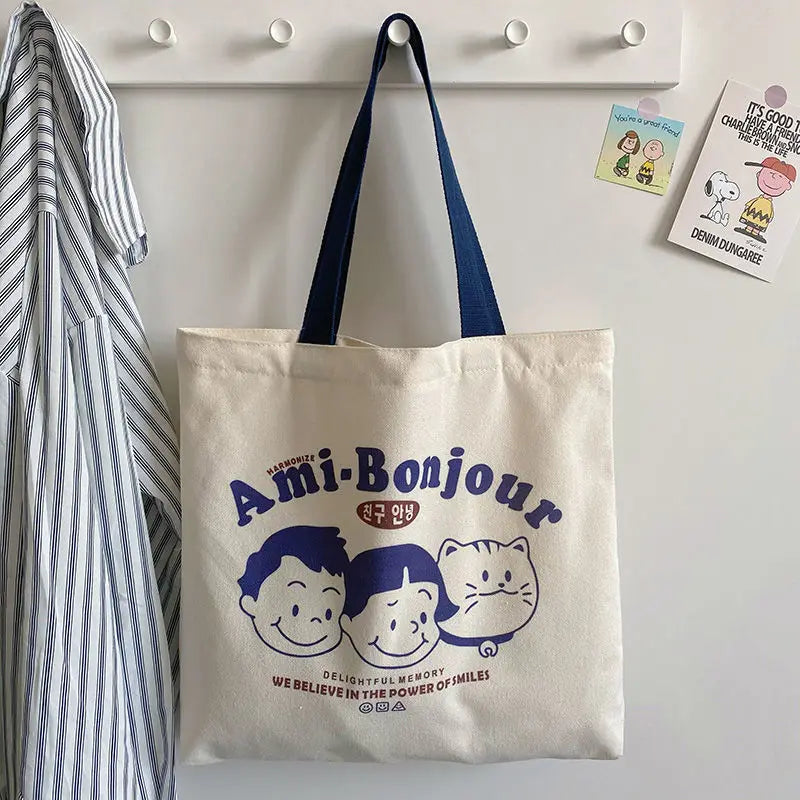 Canvas Tote Bag for Women Large Capacity Letter Print Student Commuter
