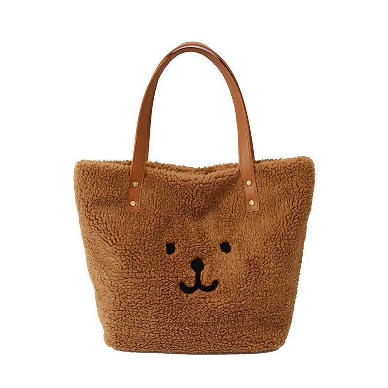 Winter Plush Tote Bag for Women, Furry Handbag with Shoulder Strap