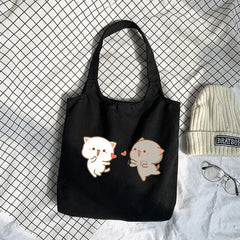 Cat Graphic Canvas Shoulder Bag for Women