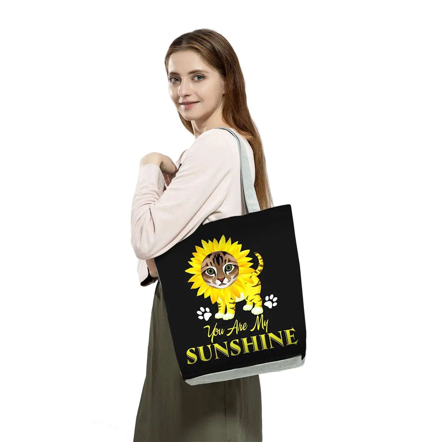 Foldable Cat Print Shopping Bag Reusable Women Shoulder Bags