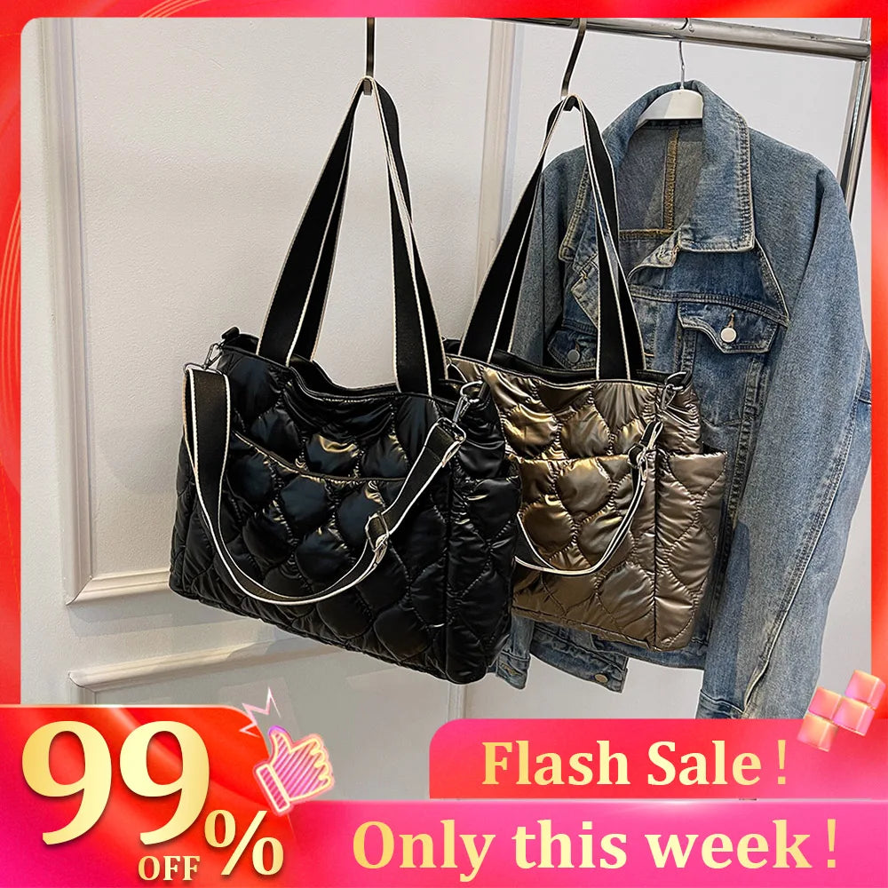 Large Capacity Nylon Crossbody Bag Solid Shoulder Handbag