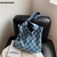 Plaid Canvas Totes Bag for Women Large Capacity Shoulder Bag