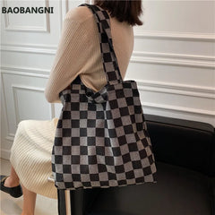Plaid Canvas Totes Bag for Women Large Capacity Shoulder Bag