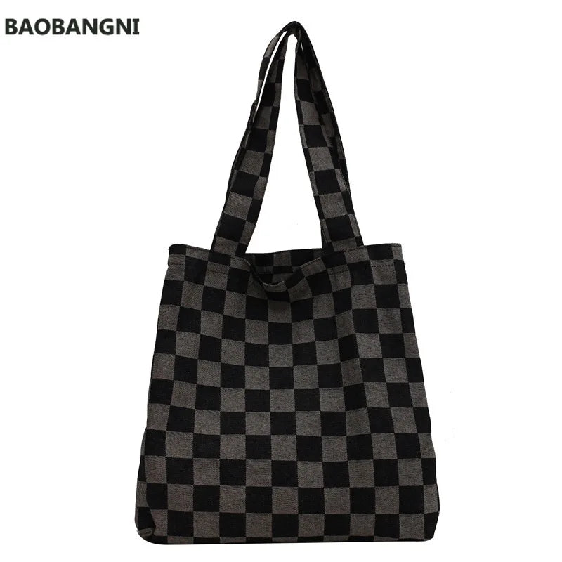 Plaid Canvas Totes Bag for Women Large Capacity Shoulder Bag