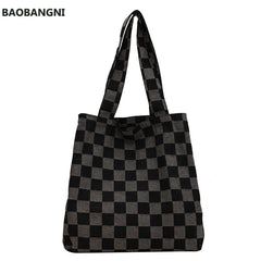 Plaid Canvas Totes Bag for Women Large Capacity Shoulder Bag