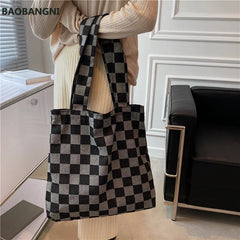 Plaid Canvas Totes Bag for Women Large Capacity Shoulder Bag