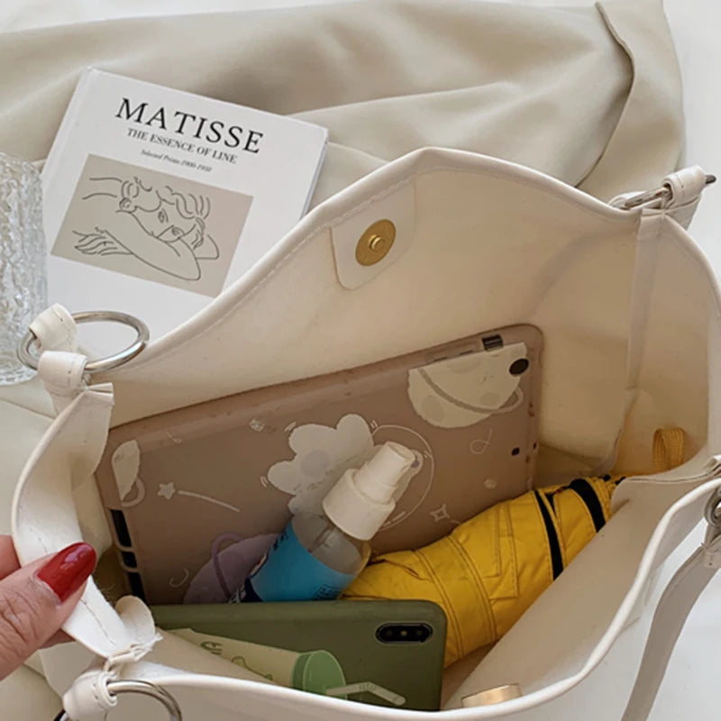 Solid Large Capacity PU Leather Shoulder Bag