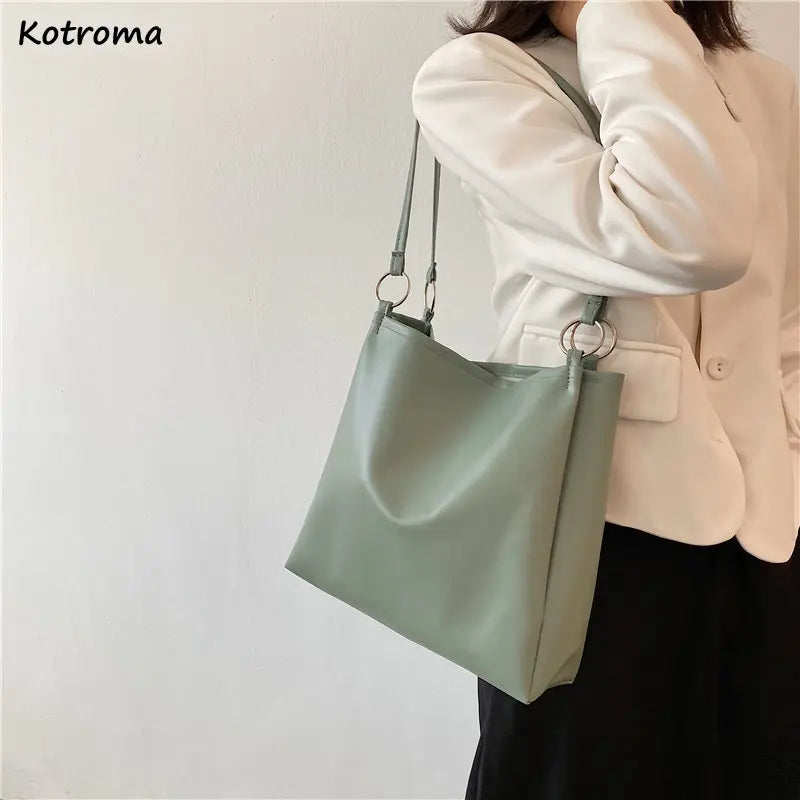 Solid Large Capacity PU Leather Shoulder Bag