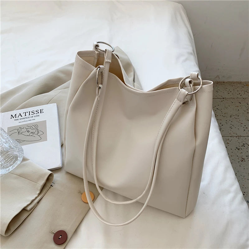 Solid Large Capacity PU Leather Shoulder Bag