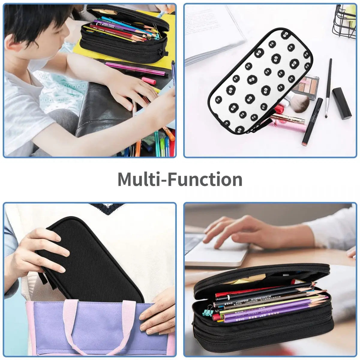 Totoro - Soot Sprites Pattern Pen Box Student School Anime Zipper Pen Bag
