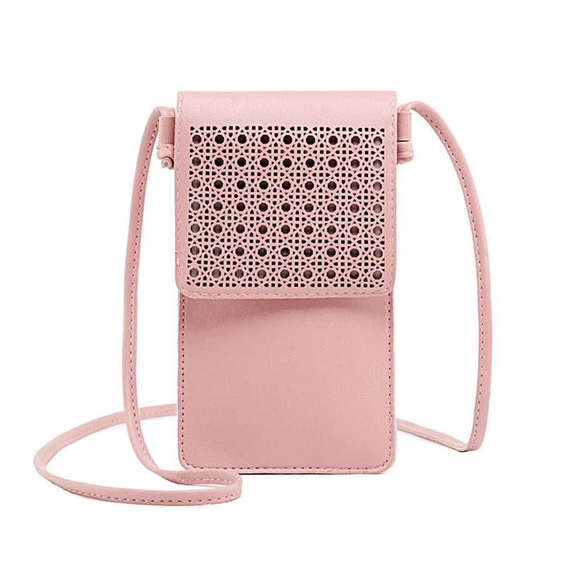 Transparent Touch Screen Cell Phone Bag PU Leather Shoulder Bag