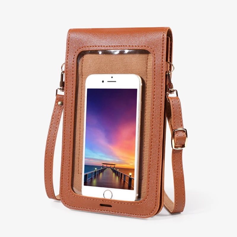 Leather Touch Screen Mobile Phone Bag Women Messenger Handbag