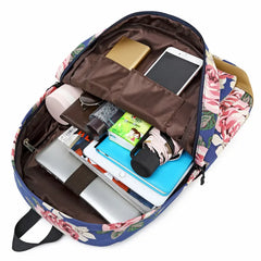 Canvas Women Backpack Floral Printing USB charging School Bags