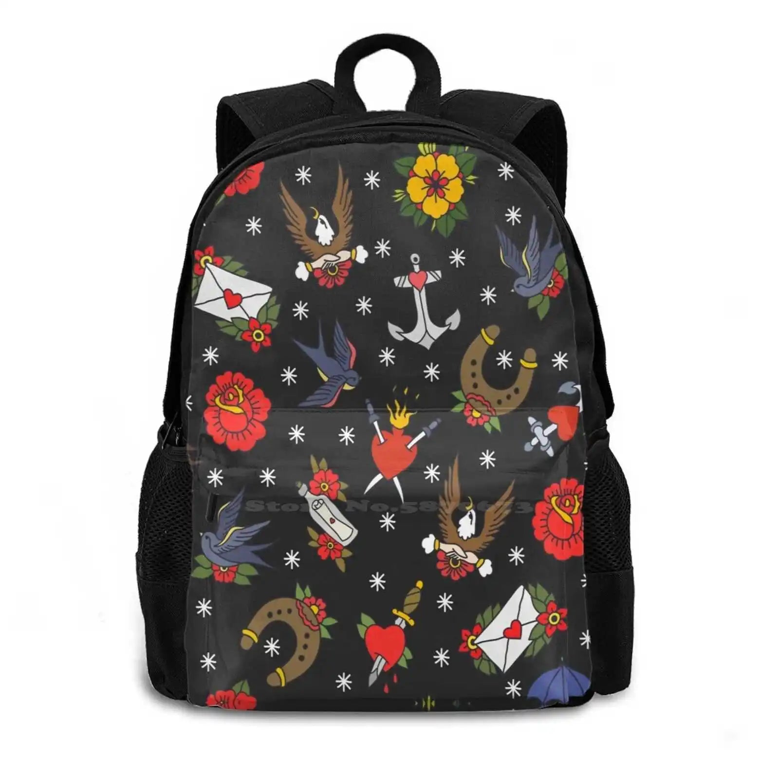 Traditional Tattoo Flash Bag Backpack Flower Tattoo