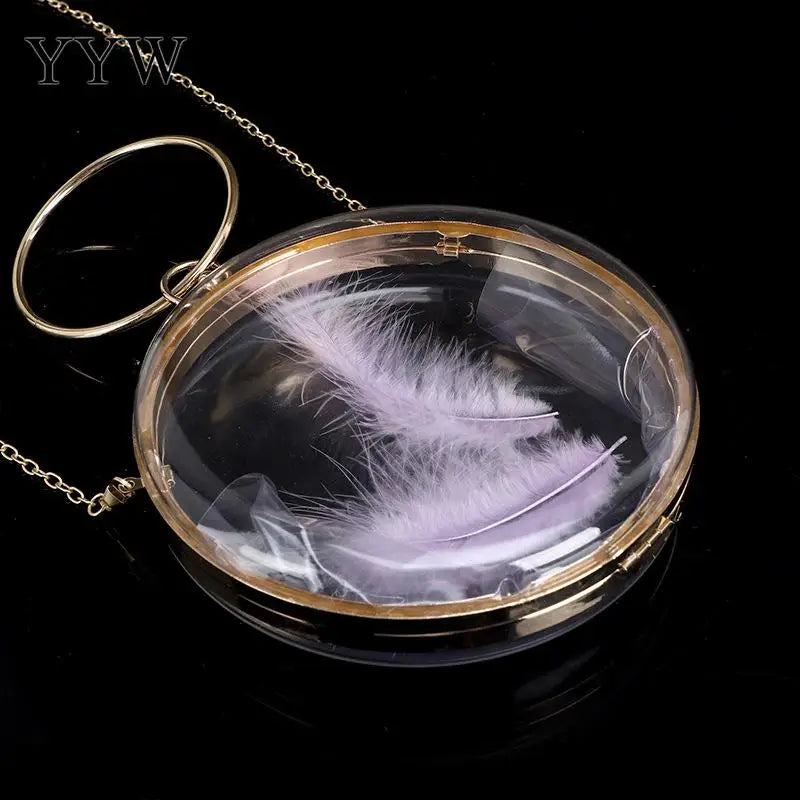 Acrylic Evening Bag Feather Shoulder Round Clutch Party Sac A Ma