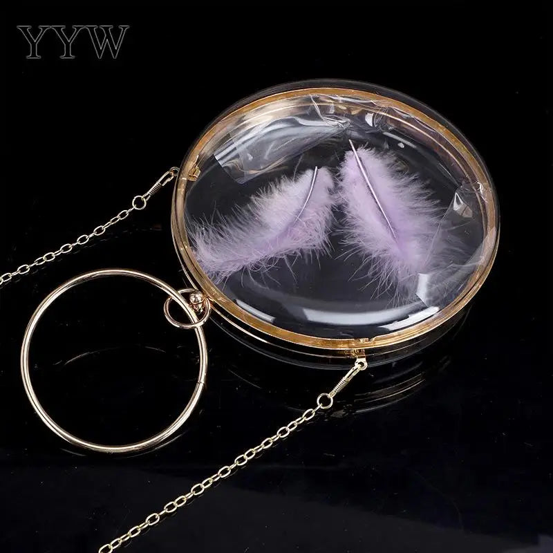 Acrylic Evening Bag Feather Shoulder Round Clutch Party Sac A Ma