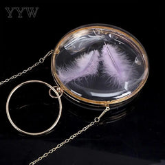 Acrylic Evening Bag Feather Shoulder Round Clutch Party Sac A Ma