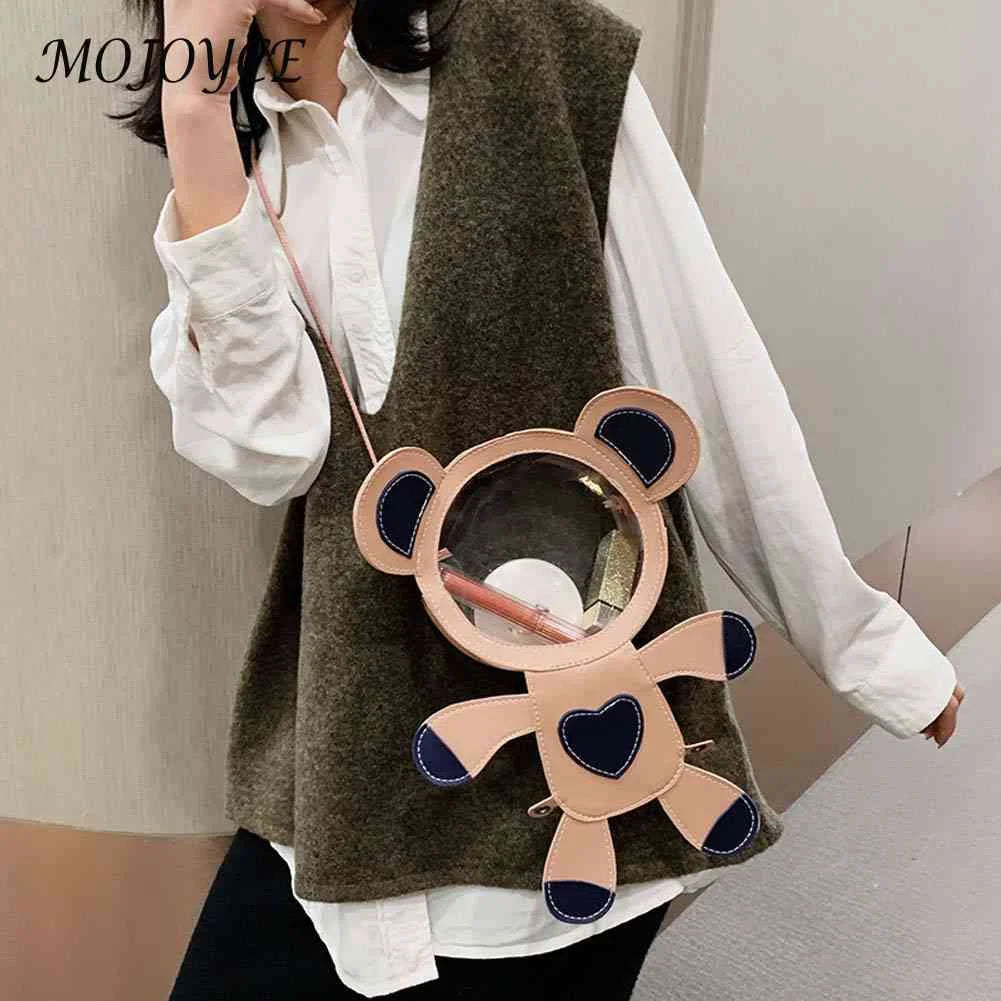 Transparent Cartoon Bear Backpack for Women Teenage Student Shoulder Satchel Bag