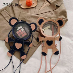 Transparent Cartoon Bear Backpack for Women Teenage Student Shoulder Satchel Bag