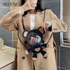 Transparent Cartoon Bear Backpack for Women Teenage Student Shoulder Satchel Bag