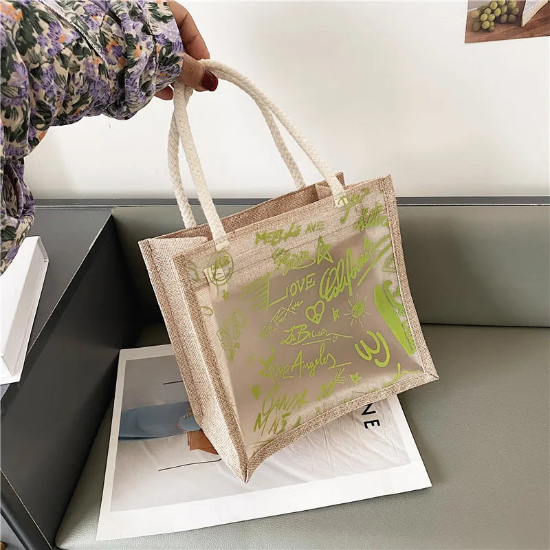 Transparent Graffiti Handbag Crystal PVC Women Shoulder Beach Jelly Purse