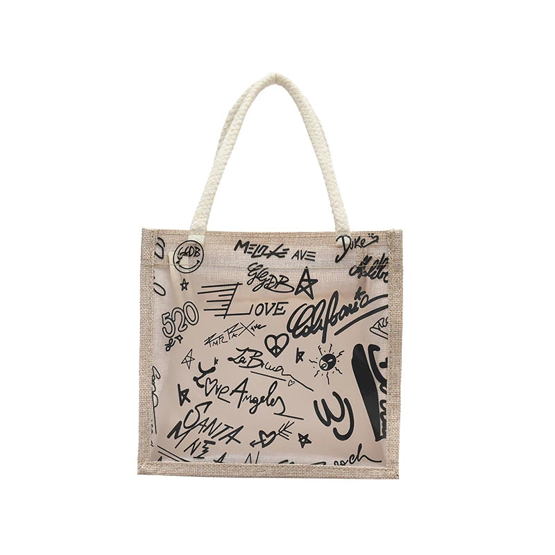 Transparent Graffiti Handbag Crystal PVC Women Shoulder Beach Jelly Purse
