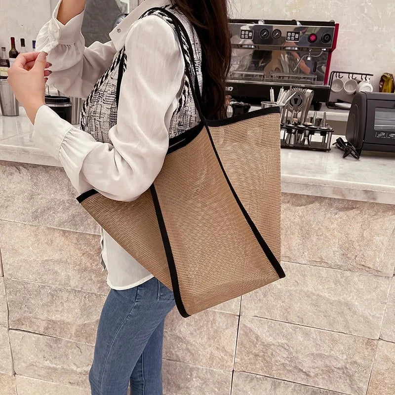 Transparent Hollow Shoulder Bag Mesh Totes Summer Beach Handbag