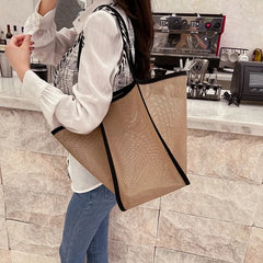 Transparent Hollow Shoulder Bag Mesh Totes Summer Beach Handbag