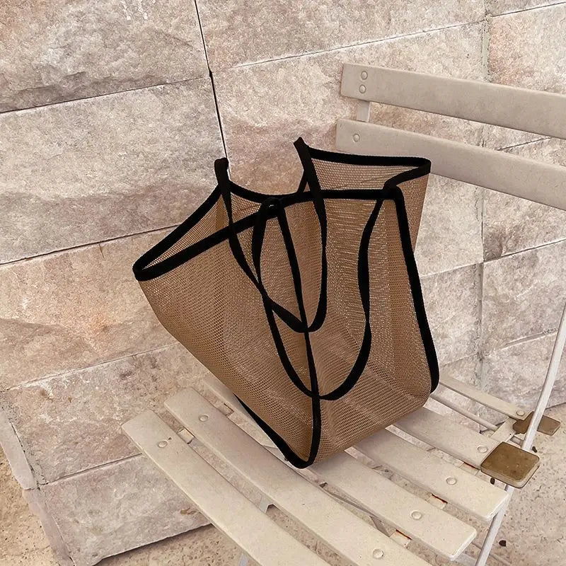 Transparent Hollow Shoulder Bag Mesh Totes Summer Beach Handbag