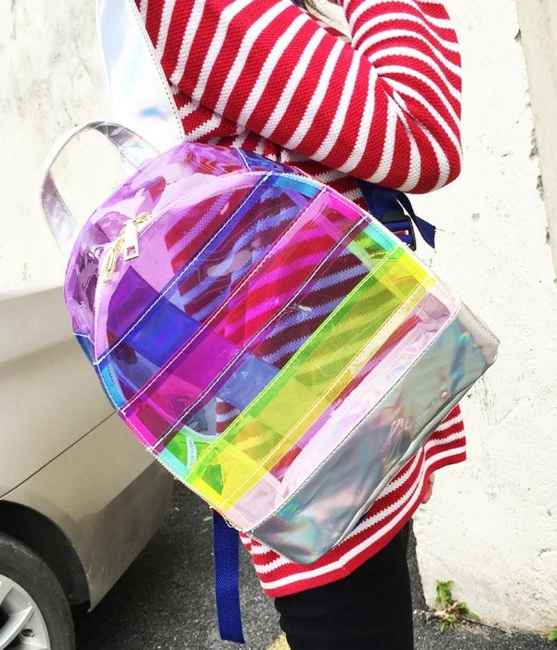 Multicolor Large Rainbow Backpack Transparent Jelly Bag for Summer
