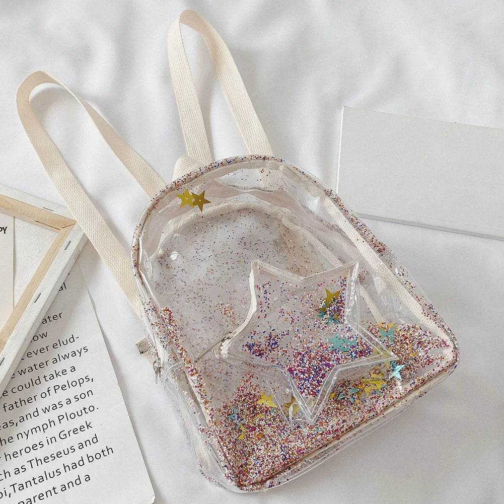 Kids Glitter Stars PVC Backpack - Small School Travel Bag