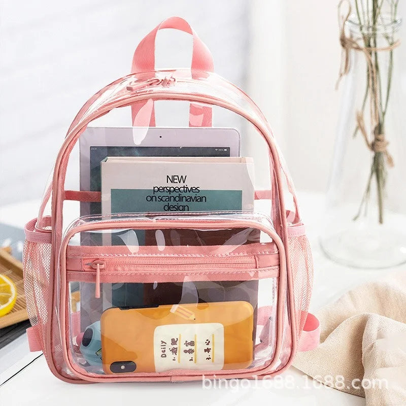 Clear PVC Backpack Transparent School Bags Men Women Shoulder Handbags Rucksack