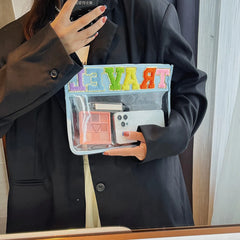 Clear PVC Cosmetic Bag Clutch + Letter Patches