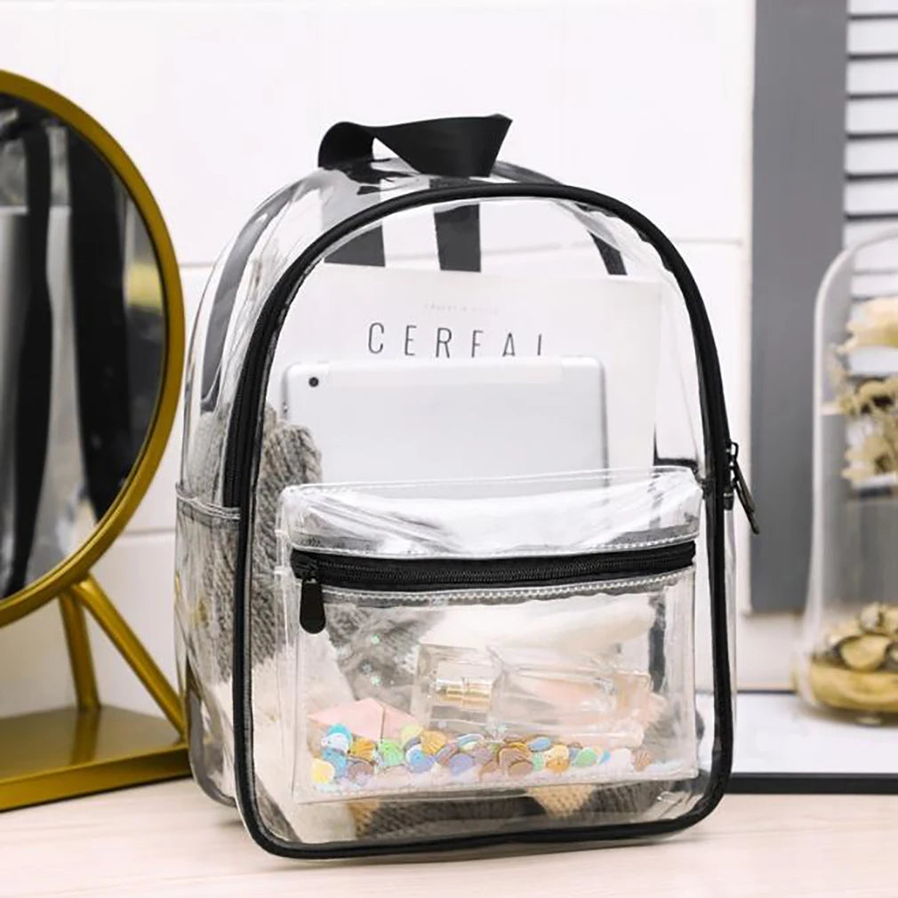 Transparent PVC Women Backpack Clear Shoulder Bag Travel School Backpack