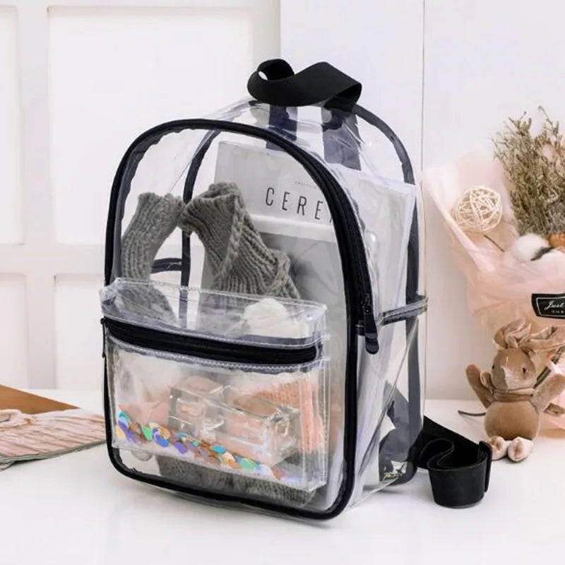 Transparent PVC Women Backpack Clear Shoulder Bag Travel School Backpack