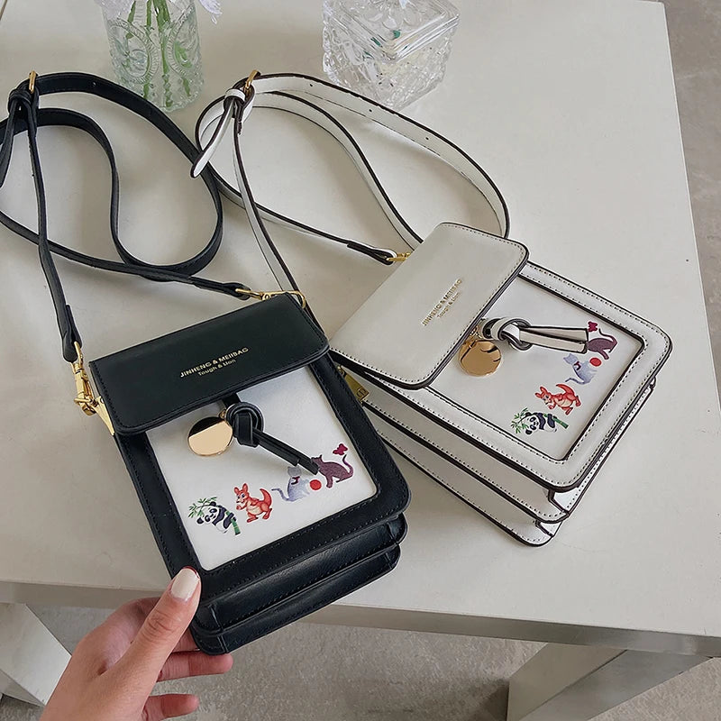 Transparent Touchable Cell Phone Pocket Shoulder Bag for Women Ladies