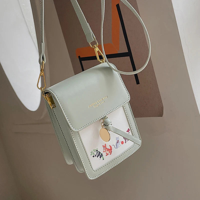 Transparent Touchable Cell Phone Pocket Shoulder Bag for Women Ladies