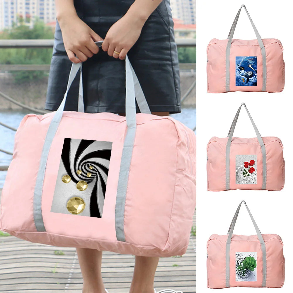 3D Pattern Travel Bag Women Luggage Organizer Zipper Foldable Tote B