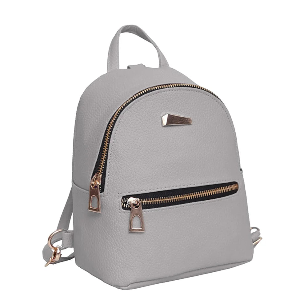Leather Backpack School Rucksack College Solid Ladies Satchel Casual Bag