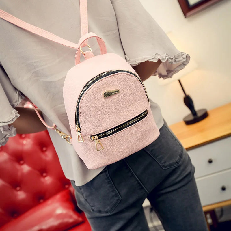 Leather Backpack School Rucksack College Solid Ladies Satchel Casual Bag