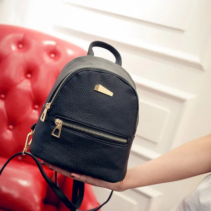 Leather Backpack School Rucksack College Solid Ladies Satchel Casual Bag