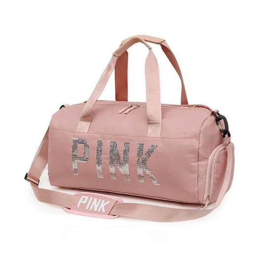 Pink Gym Bag Sequins for Fitness Training Women Tote Bag Travel