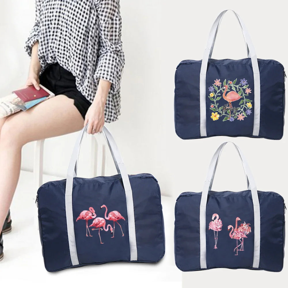 Foldable Duffle Bag Flamingo Print Large Capacity Travel Bag