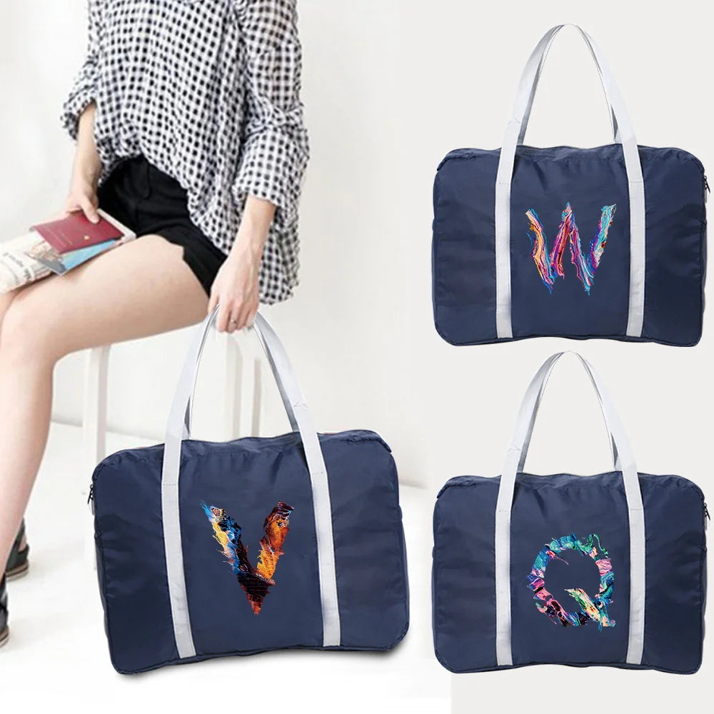 Foldable Duffle Bag Large Capacity Portable Travel Bag Letter Printed