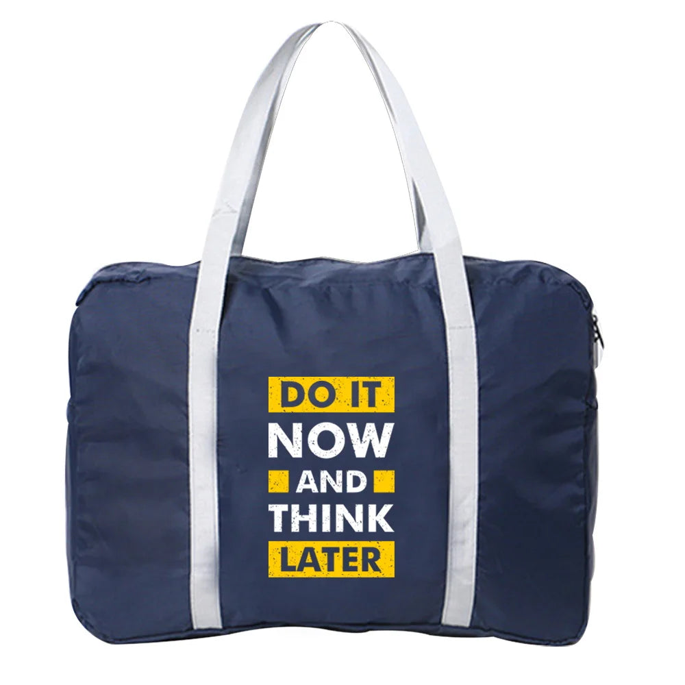 Unisex Foldable Duffle Bag Large Capacity Portable Phrase Printed Luggage Bag