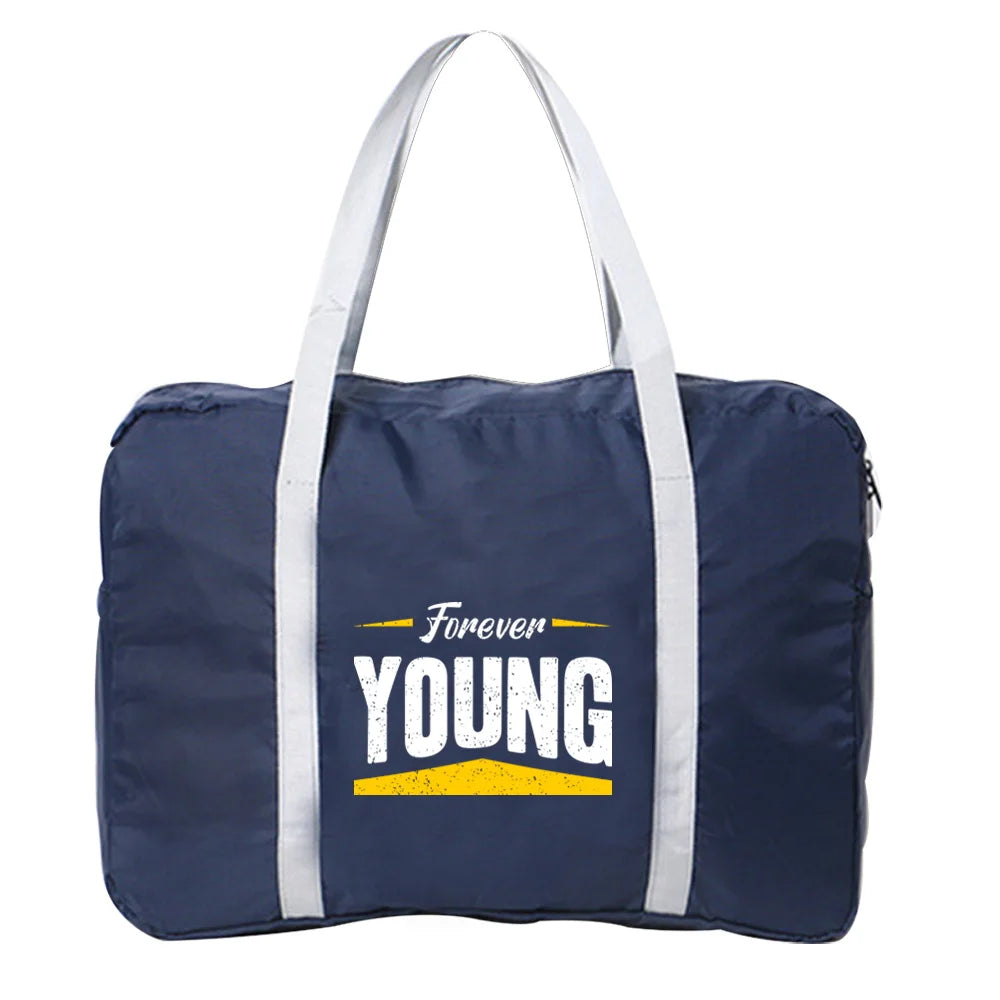 Unisex Foldable Duffle Bag Large Capacity Portable Phrase Printed Luggage Bag