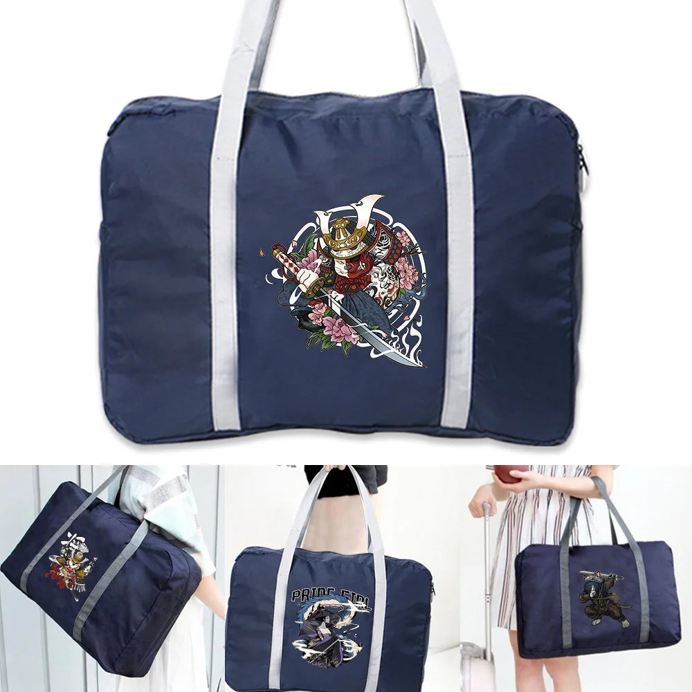 Unisex Foldable Duffle Bag Samurai Print Large Capacity Travel Bag