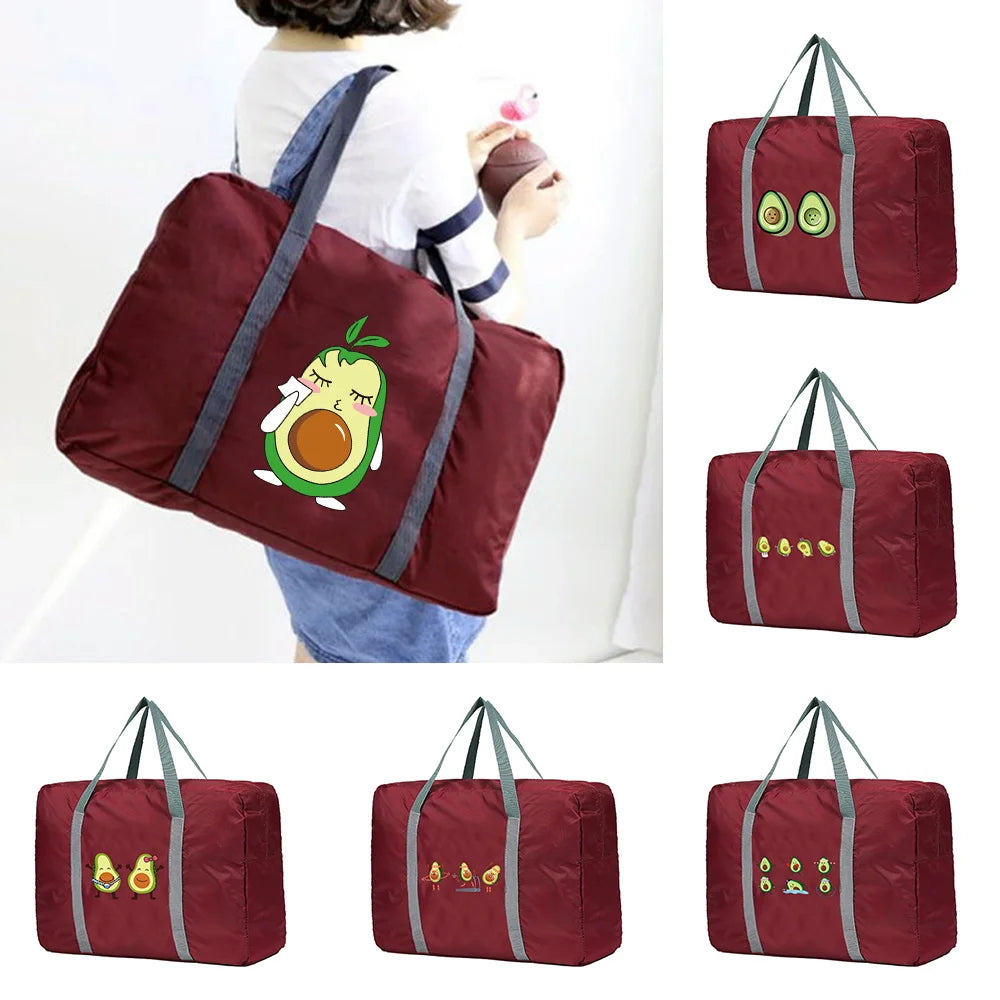 Unisex Foldable Duffle Bag Avocado Pattern Travel Bag Organizers