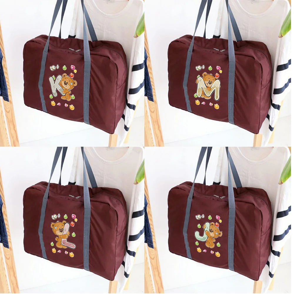 Unisex Foldable Duffle Bag Bear Letter Print Travel Accessories