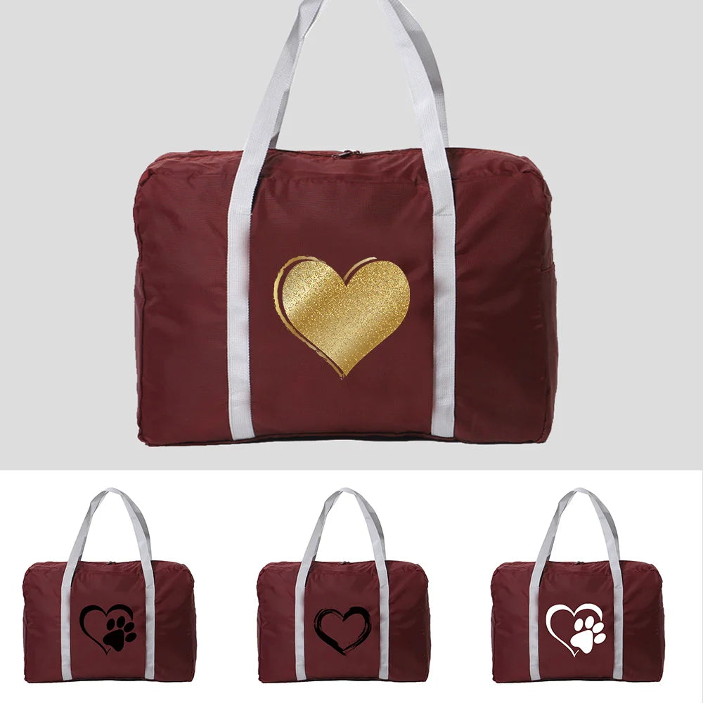 Unisex Foldable Handbag Organizers Large Capacity Love Print Waterproof